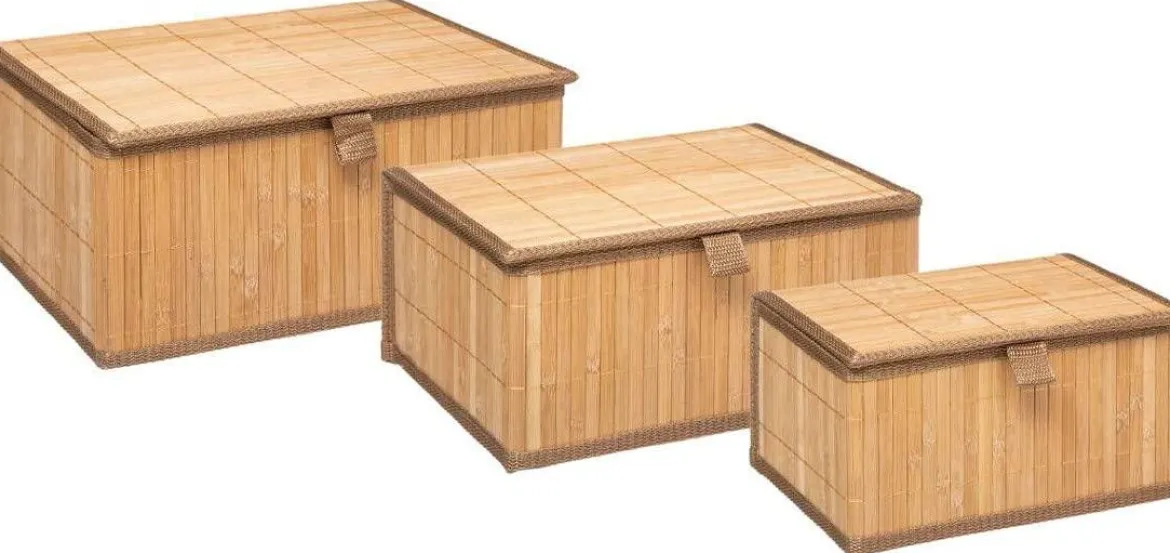 Zestaw koszyków z pokrywką, bambus, 3 sztuki