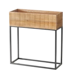Zestaw metalowych kwietników z drewnianą skrzynią ANETA, wys. 40-59,5 cm