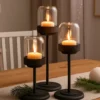 Zestaw metalowych lampionów ze szklaną kopułą SENZA, 3 szt