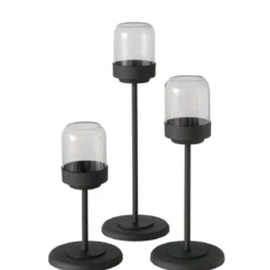 Zestaw metalowych lampionów ze szklaną kopułą SENZA, 3 szt