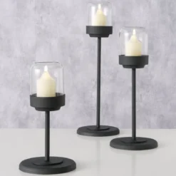 Zestaw metalowych lampionów ze szklaną kopułą SENZA, 3 szt