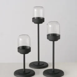 Zestaw metalowych lampionów ze szklaną kopułą SENZA, 3 szt