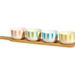 Zestaw miseczek na przekąski FIKA, 4 x 125 ml, bambusowa taca z uchwytem