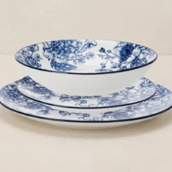 Zestaw ozdobnych talerzy z nadrukiem kwiatowym GLAMT, 18 sztuk, porcelanowych