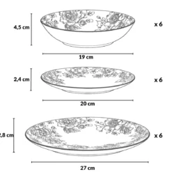 Zestaw ozdobnych talerzy z nadrukiem kwiatowym GLAMT, 18 sztuk, porcelanowych