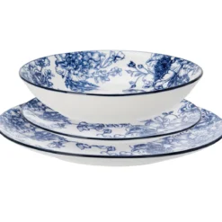 Zestaw ozdobnych talerzy z nadrukiem kwiatowym GLAMT, 18 sztuk, porcelanowych