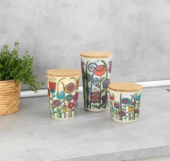 Zestaw 3 pojemników do przechowywania z bambusową pokrywką GARDEN