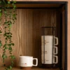 Zestaw 4 porcelanowych kubków HELLO na metalowym stojaku, 4 x 300 ml