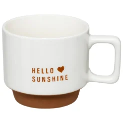 Zestaw 4 porcelanowych kubków HELLO na metalowym stojaku, 4 x 300 ml