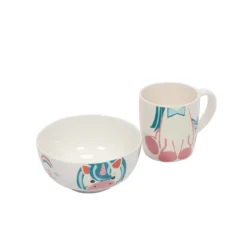 Zestaw prezentowy dla dziecka: miska i kubek z porcelany, 600 ml + 360 ml