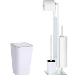 Zestaw: Stojak na papier toaletowy i szczotkę do WC, RIVALTA WHITE + kosz na śmieci CANDY WHITE - 6 l, WENKO