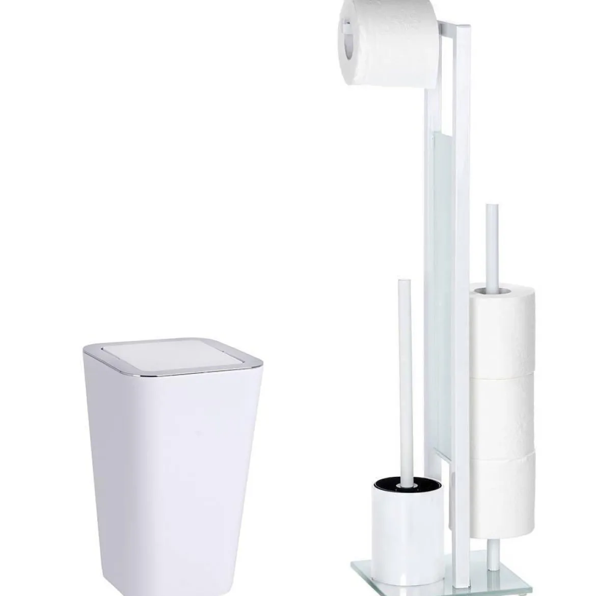 Zestaw: Stojak na papier toaletowy i szczotkę do WC, RIVALTA WHITE + kosz na śmieci CANDY WHITE - 6 l, WENKO