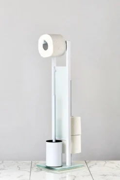 Zestaw: Stojak na papier toaletowy i szczotkę do WC, RIVALTA WHITE + kosz na śmieci CANDY WHITE - 6 l, WENKO