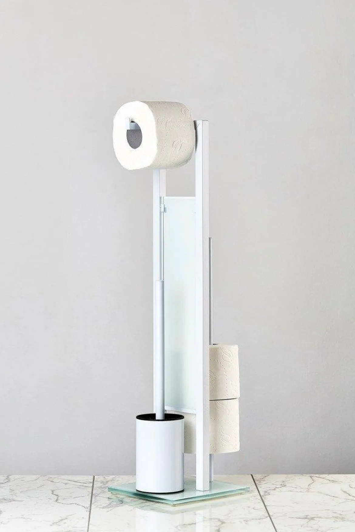 Zestaw: Stojak na papier toaletowy i szczotkę do WC, RIVALTA WHITE + kosz na śmieci CANDY WHITE - 6 l, WENKO