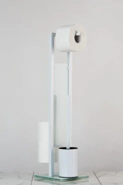 Zestaw: Stojak na papier toaletowy i szczotkę do WC, RIVALTA WHITE + kosz na śmieci CANDY WHITE - 6 l, WENKO