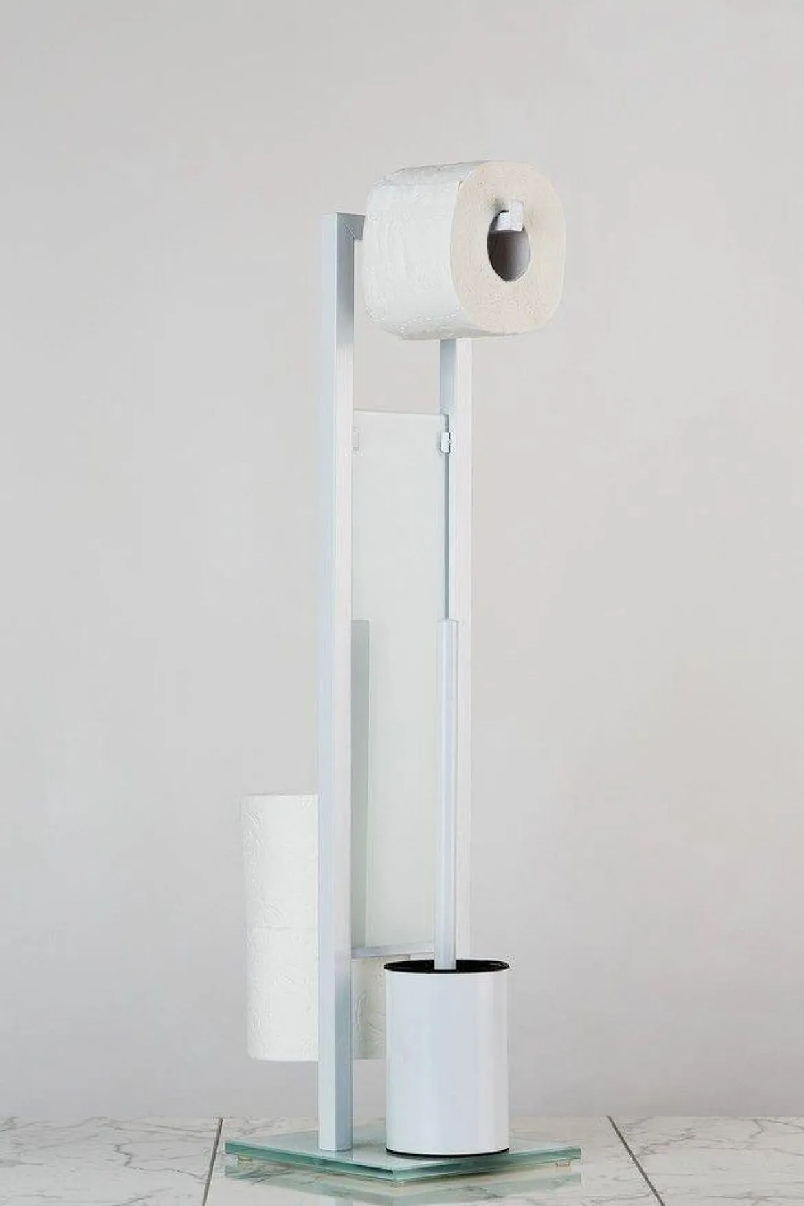 Zestaw: Stojak na papier toaletowy i szczotkę do WC, RIVALTA WHITE + kosz na śmieci CANDY WHITE - 6 l, WENKO