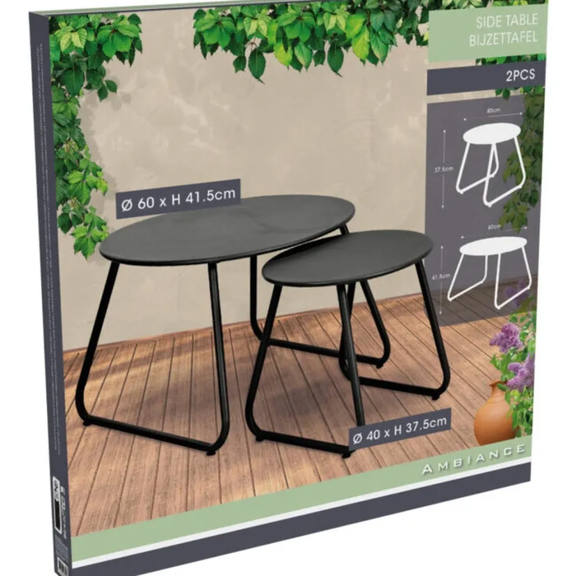 Zestaw stolików kawowych metalowych, Ø 40 cm, Ø 60 cm