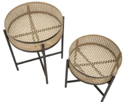 Zestaw stolików kawowych z metalu FUJI, wzór plecionki wiedeńskiej