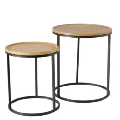 Zestaw stolików pomocniczych z bambusowym blatem BORINO, wys. 38-45 cm
