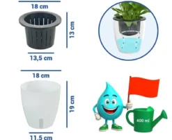 Zestaw trzech doniczek z systemem nawadniania, Ø 18 cm