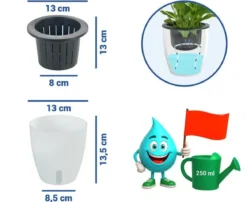 Zestaw trzech doniczek z systemem nawadniania, Ø 13 cm