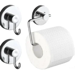 Zestaw: Uchwyt na papier toaletowy MILAZZO, Vacuum-Loc + Dwa wieszaki na przyssawki Vacuum-Loc, WENKO