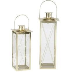 Złote lampiony FAROL, 2 metalowe latarenki