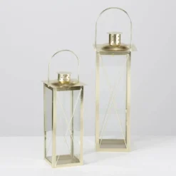 Złote lampiony FAROL, 2 metalowe latarenki