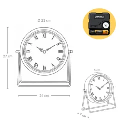 Złoty zegar stołowy na metalowym stojaku KORA, Ø 21 cm